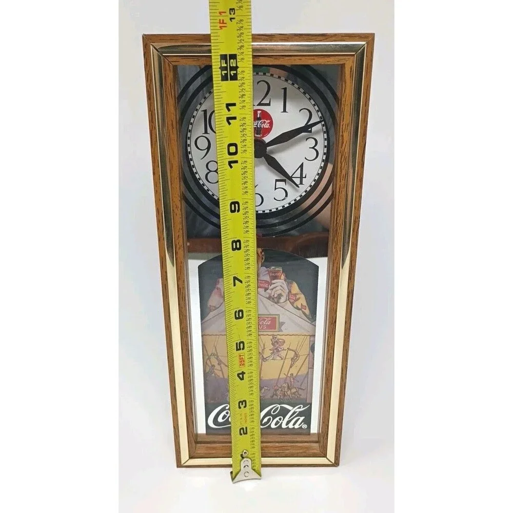 VGT 1994 Coca-Cola Coke Clown Wall Clock Wooden Case Battery Operated Art Deco